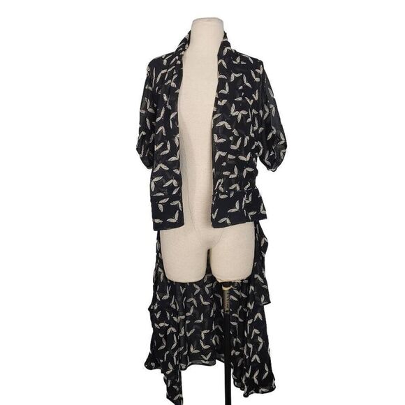 Rare Byron Lars Beuty Mark Black Chiffon Fairy Tunic Top Sz 4 Button Tie Front - Picture 7 of 11